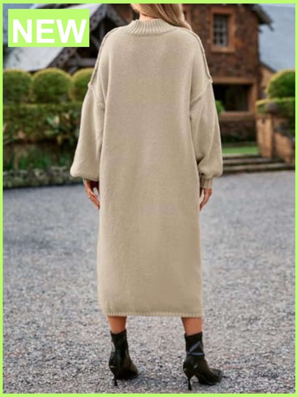 Oversized Chunky Knit Sweater Dress Mock Neck Long Sleeve Maxi Fall Winter - Picture 5 of 7